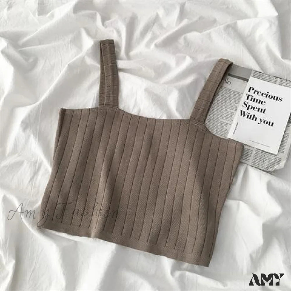 Amy Fashion - Multi-Color Solid Basic Knitting Tops Khaki / One Size