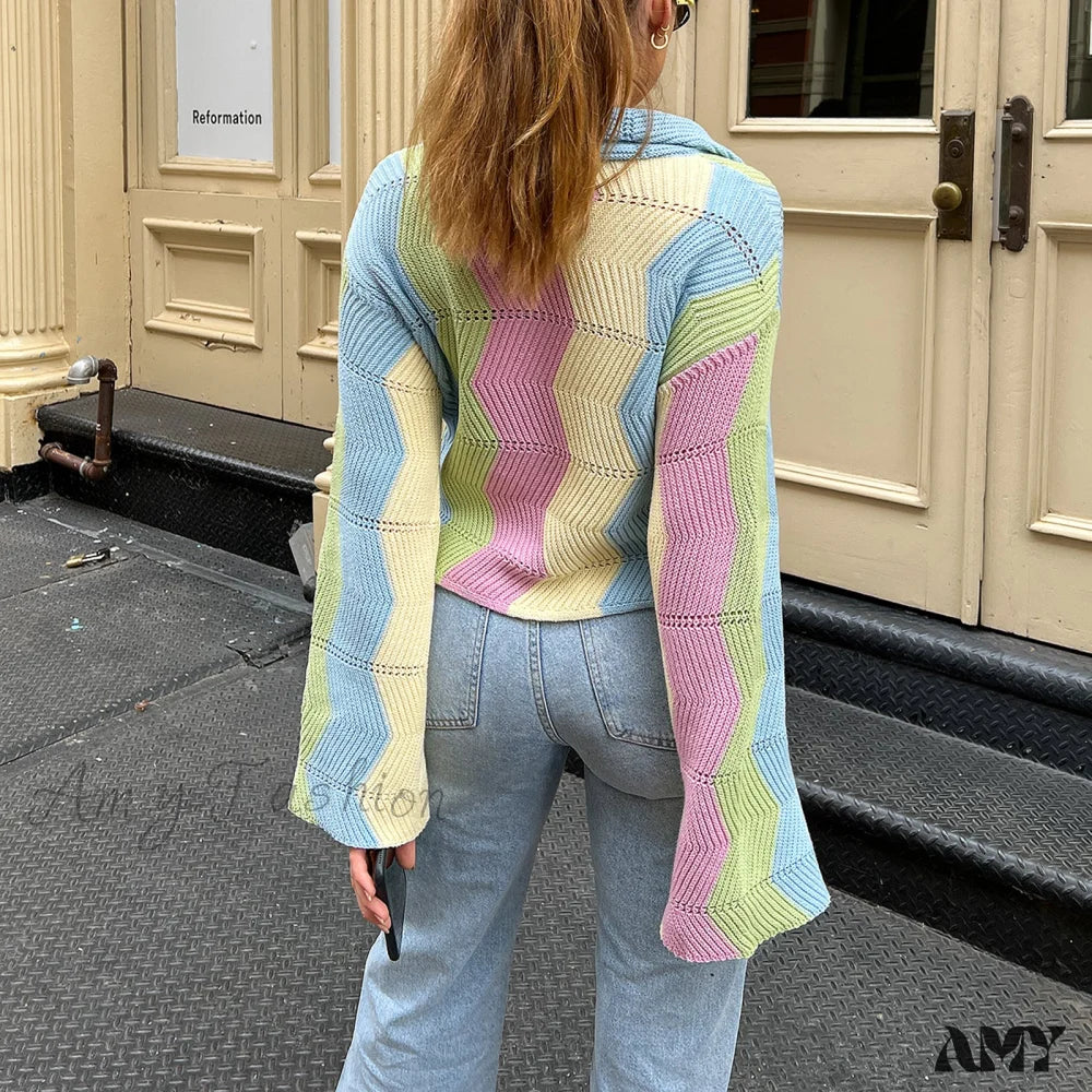 Amy Fashion - Multicolor Patchwork Sweet Girl Cardigan