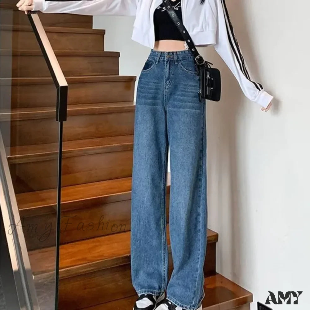 Amy Fashion - Natural Waist New Button Minimalist Trendy Summer Ins Wash Long Harajuku Wide Leg