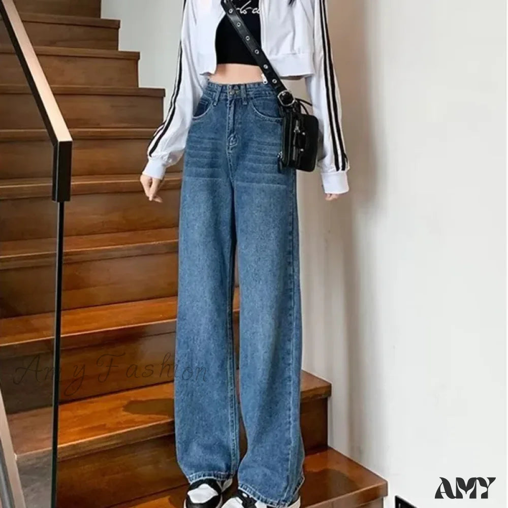 Amy Fashion - Natural Waist New Button Minimalist Trendy Summer Ins Wash Long Harajuku Wide Leg