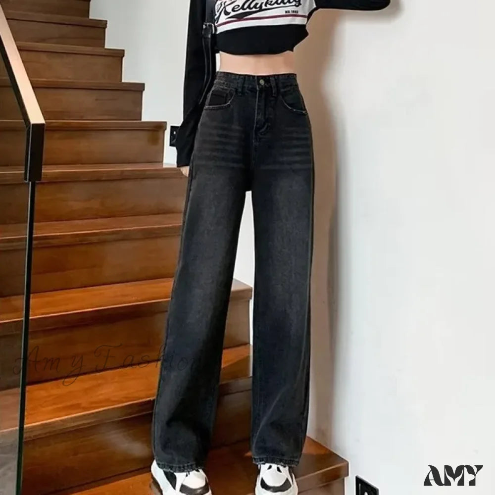 Amy Fashion - Natural Waist New Button Minimalist Trendy Summer Ins Wash Long Harajuku Wide Leg