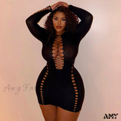 Amy Fashion - Neon Sexy Hollow Out O-Neck Bodycon Dresses