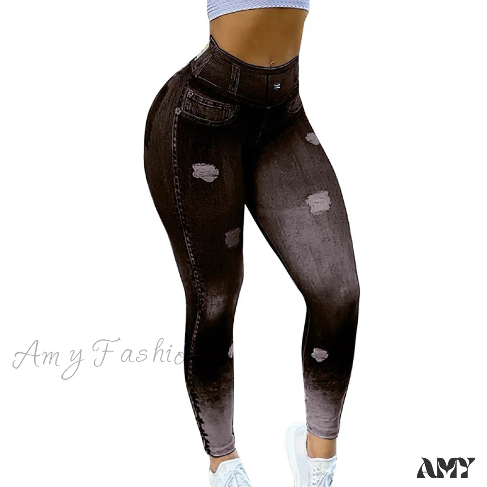 Amy Fashion - New Camouflage Print Skinny Pants Black / S