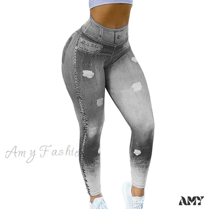 Amy Fashion - New Camouflage Print Skinny Pants Light Grey / S