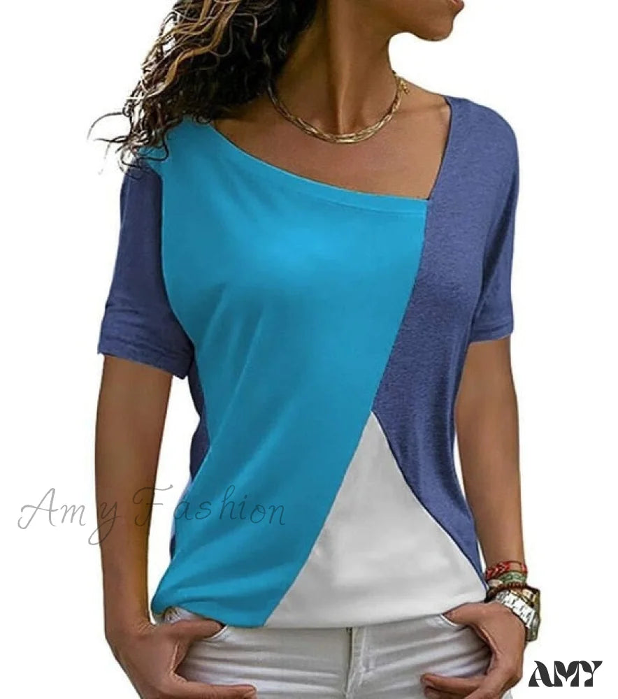 Amy Fashion - New Coming Thin Casual Women T-Shirts 3-9068 Blue Green / S