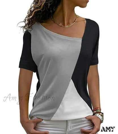 Amy Fashion - New Coming Thin Casual Women T-Shirts 3-9068 Gray Black / S