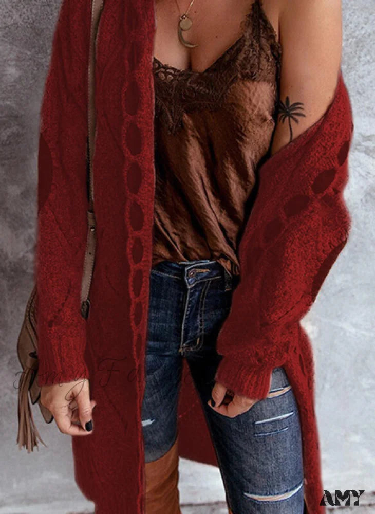 Amy Fashion - New Hot Selling Long-Sleeved Cardigan Sweater Red / S