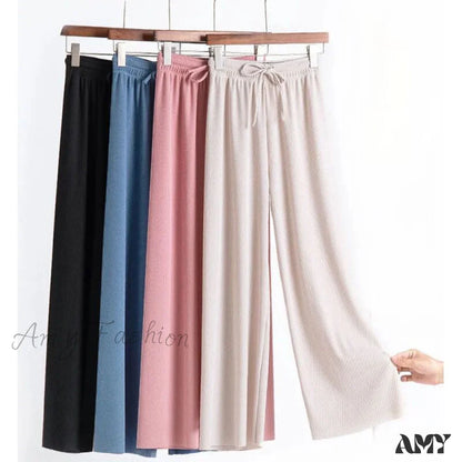 Amy Fashion - New Ladies Ice Silk Light Wide Leg Trousers