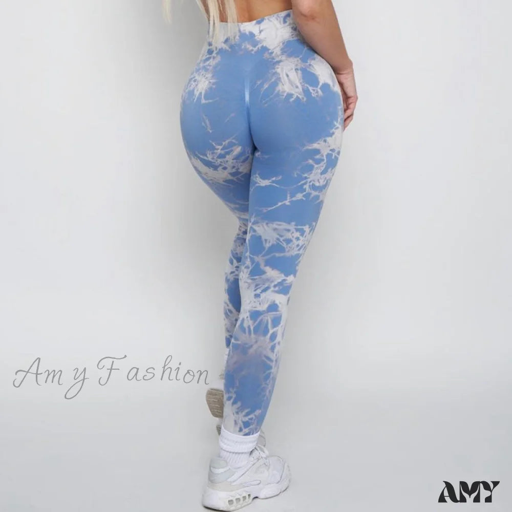 Amy Fashion - New Lightning Marble Scrunch Butt Leggings Blue 1 / Xs