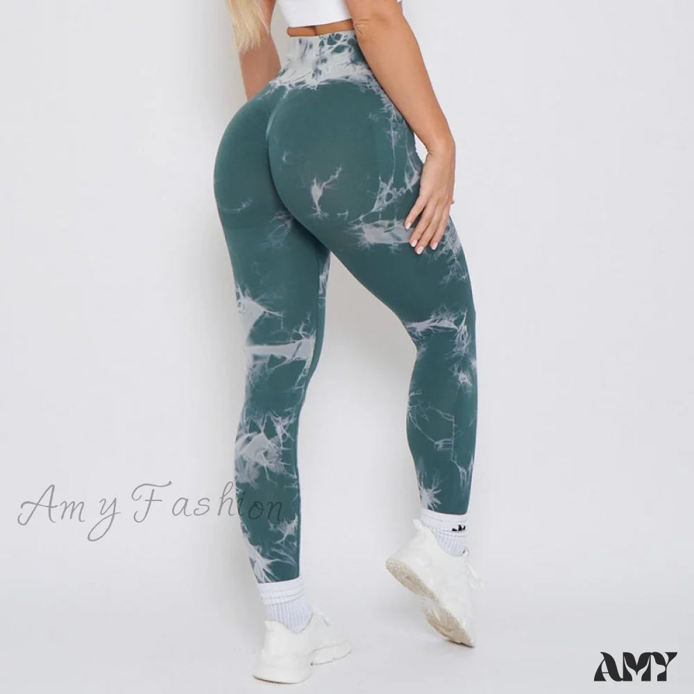 Amy Fashion - New Lightning Marble Scrunch Butt Leggings Cyan Blue / Xs