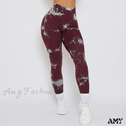 Amy Fashion - New Lightning Marble Scrunch Butt Leggings Dark Brown / Xs