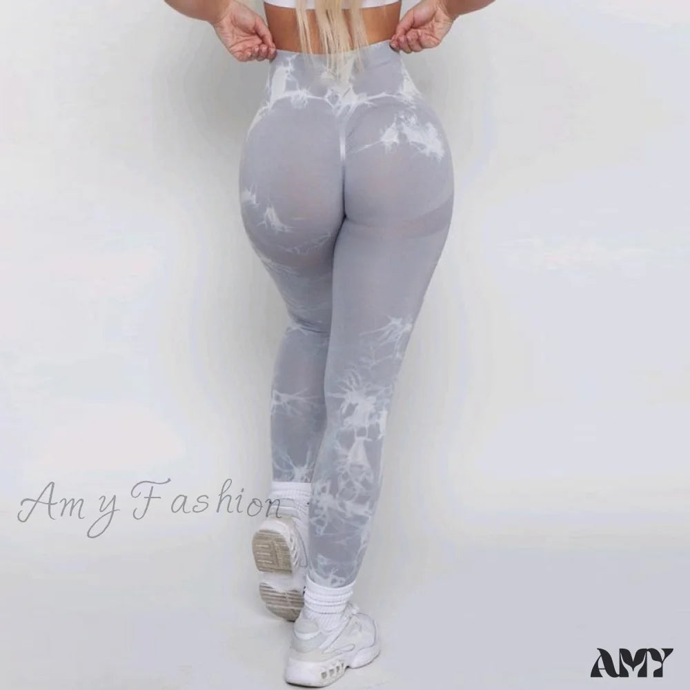 Amy Fashion - New Lightning Marble Scrunch Butt Leggings Grey 2 / Xs