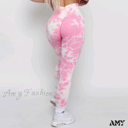 Amy Fashion - New Lightning Marble Scrunch Butt Leggings Light Pink / Xs