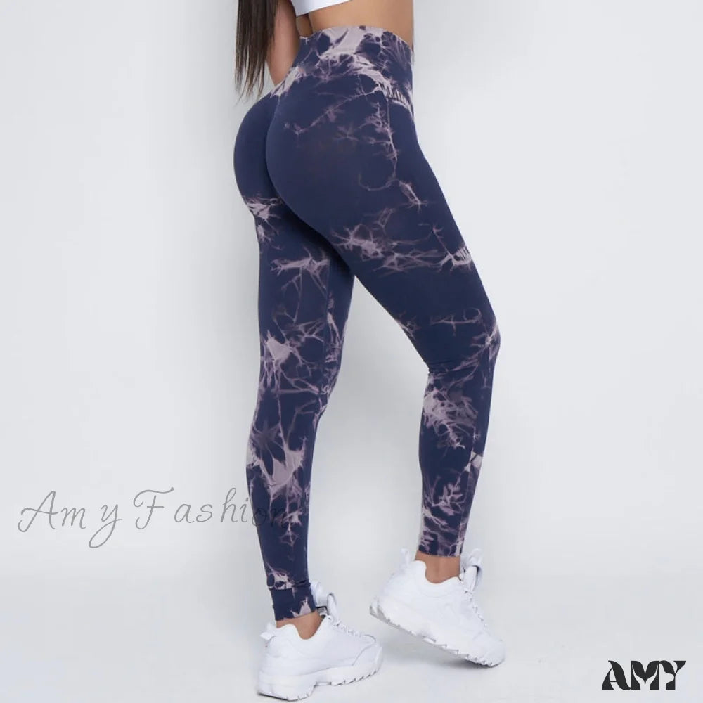 Amy Fashion - New Lightning Marble Scrunch Butt Leggings Light Purple / Xs