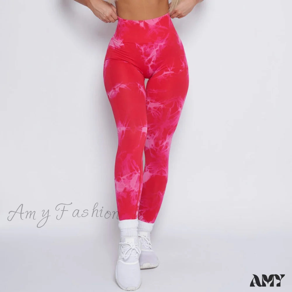 Amy Fashion - New Lightning Marble Scrunch Butt Leggings Pink 1 / Xs