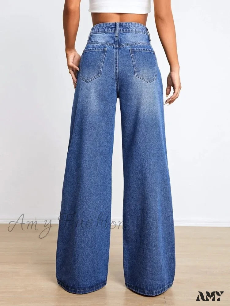 Amy Fashion - New Loose Ripped High Waist Wide Leg Casual Y2K Jean