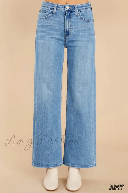 Amy Fashion - New Loose Straight Leg Casual Retro Distressed High Waist Wide Cropped Denim Jean