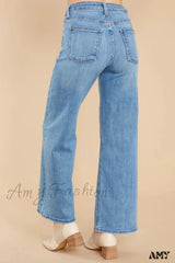 Amy Fashion - New Loose Straight Leg Casual Retro Distressed High Waist Wide Cropped Denim Jean