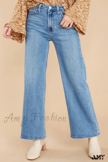 Amy Fashion - New Loose Straight Leg Casual Retro Distressed High Waist Wide Cropped Denim Jean