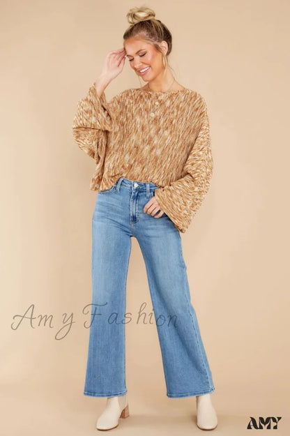 Amy Fashion - New Loose Straight Leg Casual Retro Distressed High Waist Wide Cropped Denim Jean