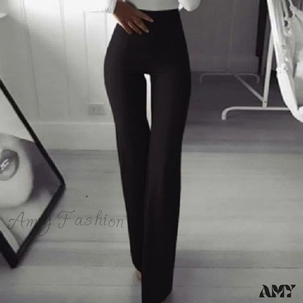 Amy Fashion - New Multi Colors Slim Trumpet Trendy Pants Black / S