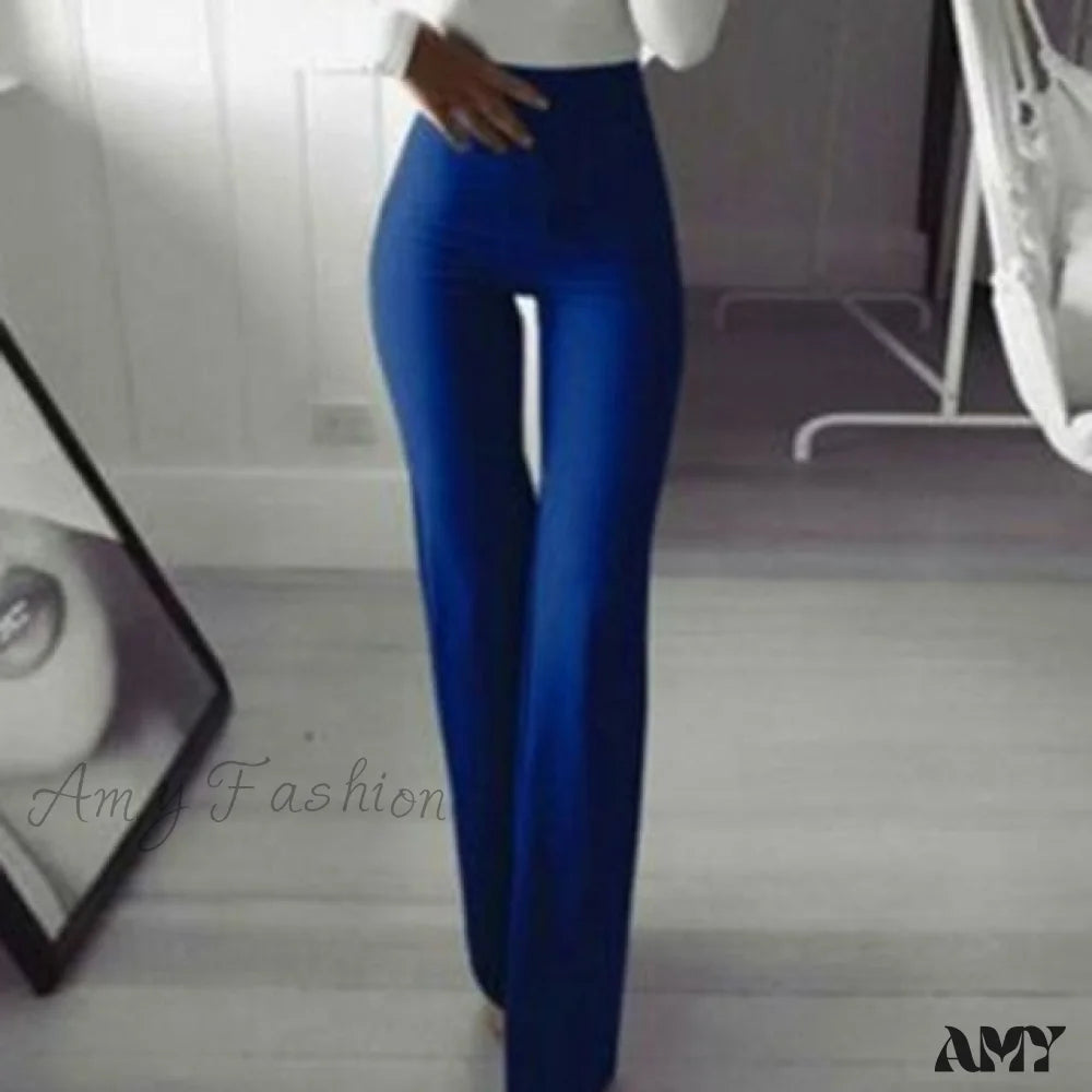 Amy Fashion - New Multi Colors Slim Trumpet Trendy Pants Blue / S