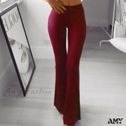 Amy Fashion - New Multi Colors Slim Trumpet Trendy Pants Burgundy / S