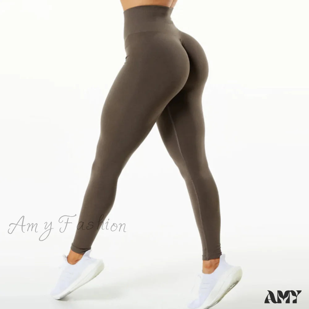 Amy Fashion - New Scrunch Butt Leggings Brown 1 / S