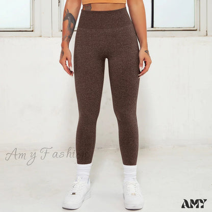 Amy Fashion - New Seamless Scrunch Leggings Brown / S