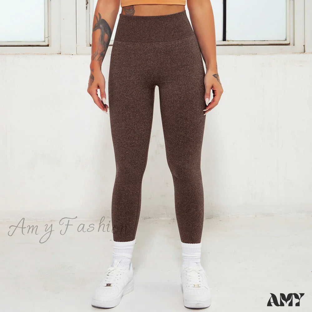 Amy Fashion - New Seamless Scrunch Leggings Brown / S