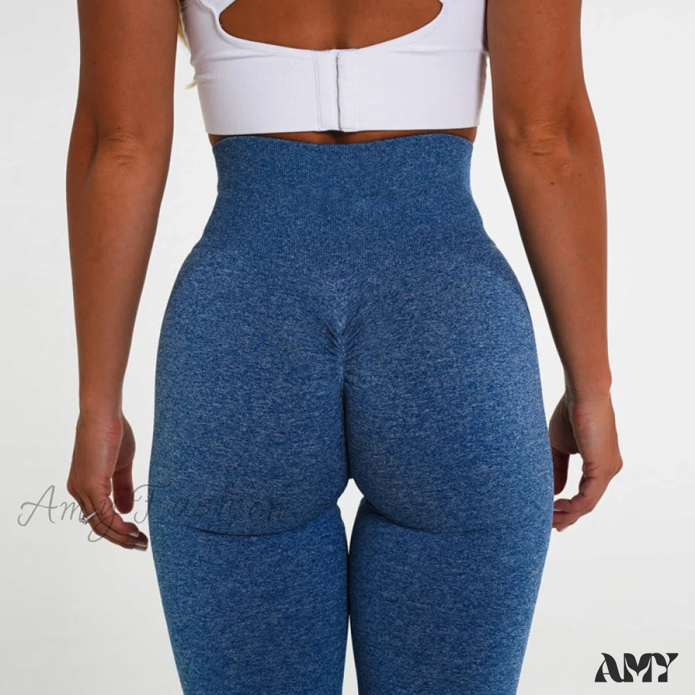 Amy Fashion - New Seamless Scrunch Leggings Navy Blue / S