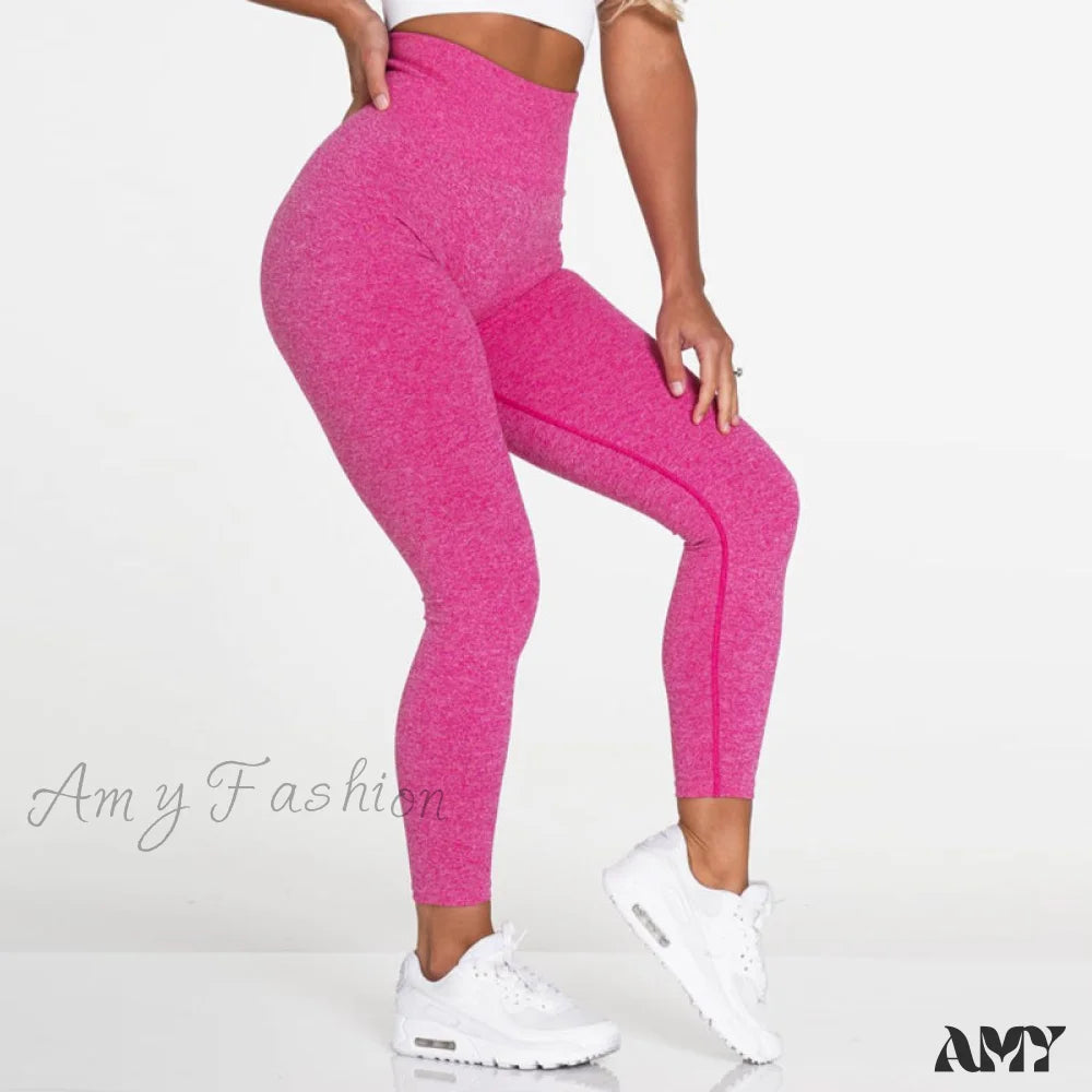 Amy Fashion - New Seamless Scrunch Leggings Rose Red / S