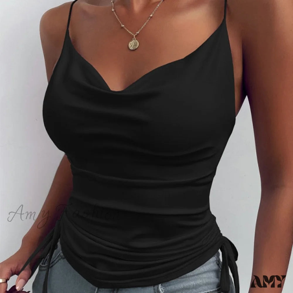 Amy Fashion - New Sexy Strap Basic Tops Black / Xxxl