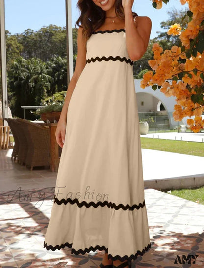 Amy Fashion - New Sexy Strapless Strap Women Long Boho Dress Beige / S