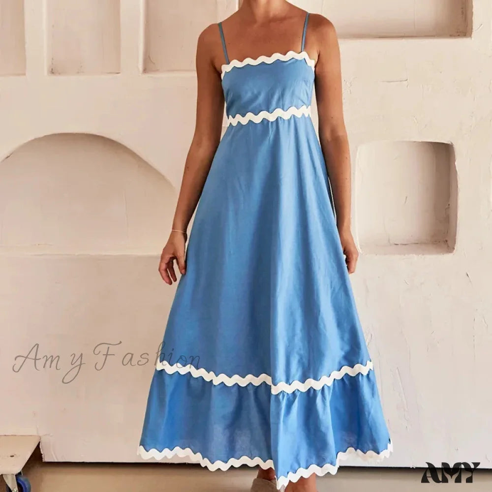 Amy Fashion - New Sexy Strapless Strap Women Long Boho Dress Blue / S