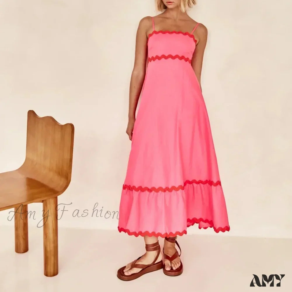 Amy Fashion - New Sexy Strapless Strap Women Long Boho Dress Fuchsia / S