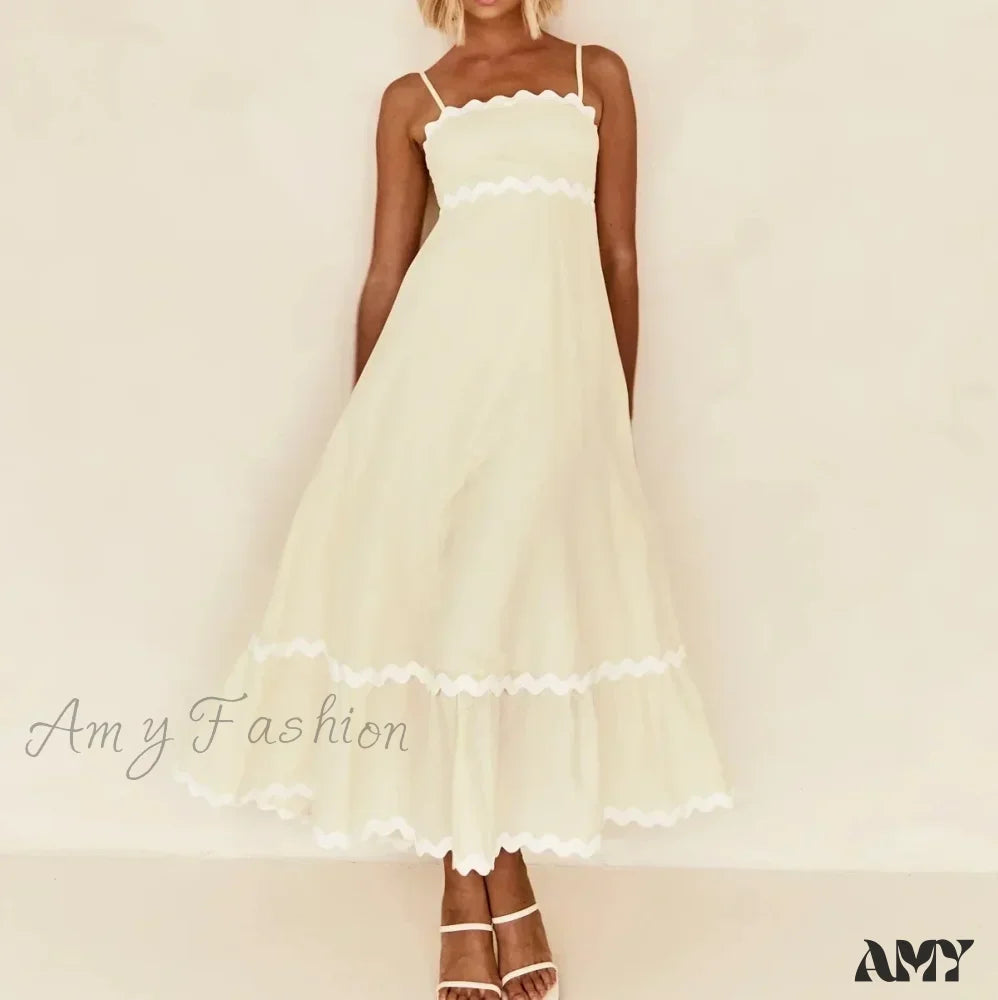 Amy Fashion - New Sexy Strapless Strap Women Long Boho Dress Ivory / S