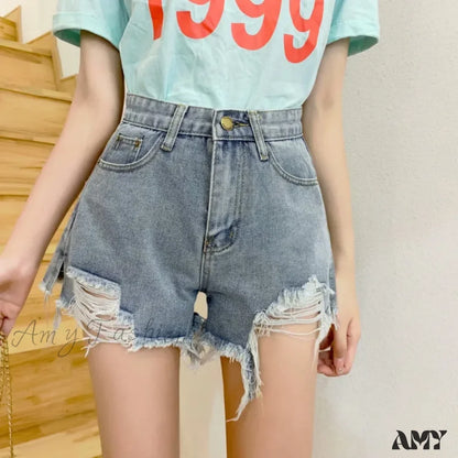 Amy Fashion - New Summer Casual Female Loose Fit High Waist Button Blue Denim Jean