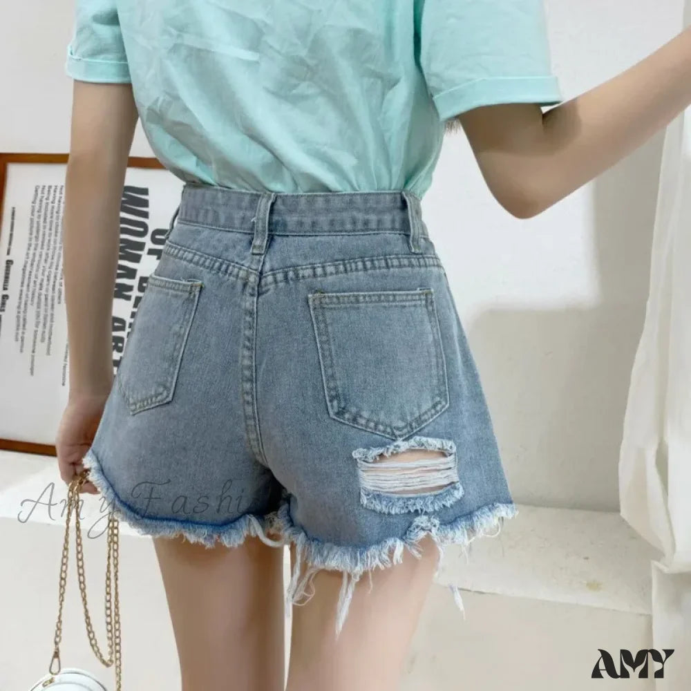 Amy Fashion - New Summer Casual Female Loose Fit High Waist Button Blue Denim Jean