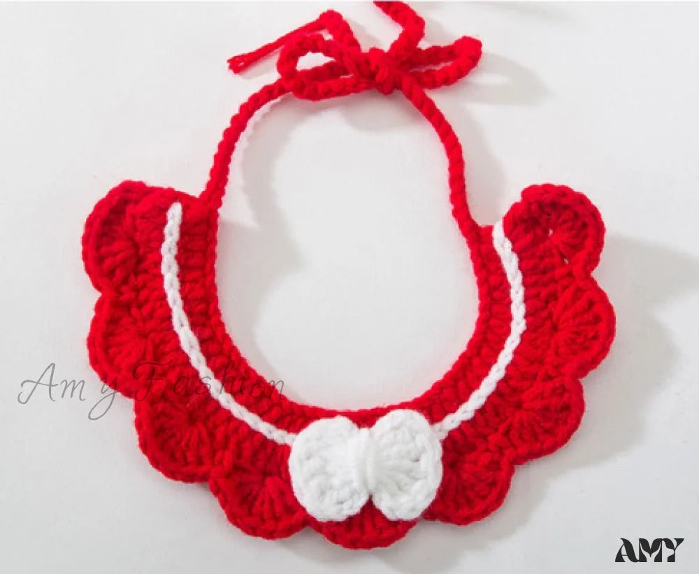 Amy Fashion - New Year Pet Cat Handwoven Bell Necklace Red Bib / Xs Size