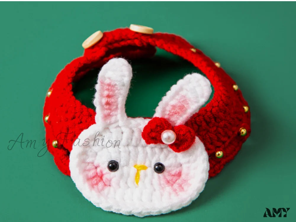 Amy Fashion - New Year Pet Cat Handwoven Bell Necklace Red Bunny / L Size