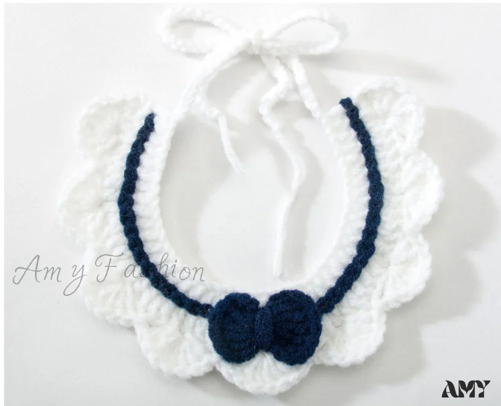 Amy Fashion - New Year Pet Cat Handwoven Bell Necklace White Bib / L Size