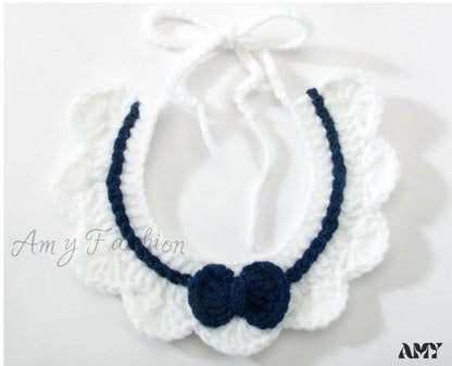 Amy Fashion - New Year Pet Cat Handwoven Bell Necklace White Bib / L Size