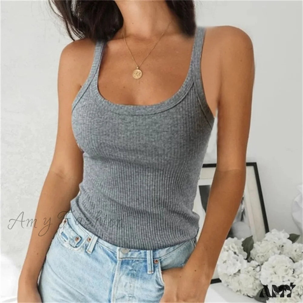 Amy Fashion - O Neck Knittrf Sleeveless Basic Top