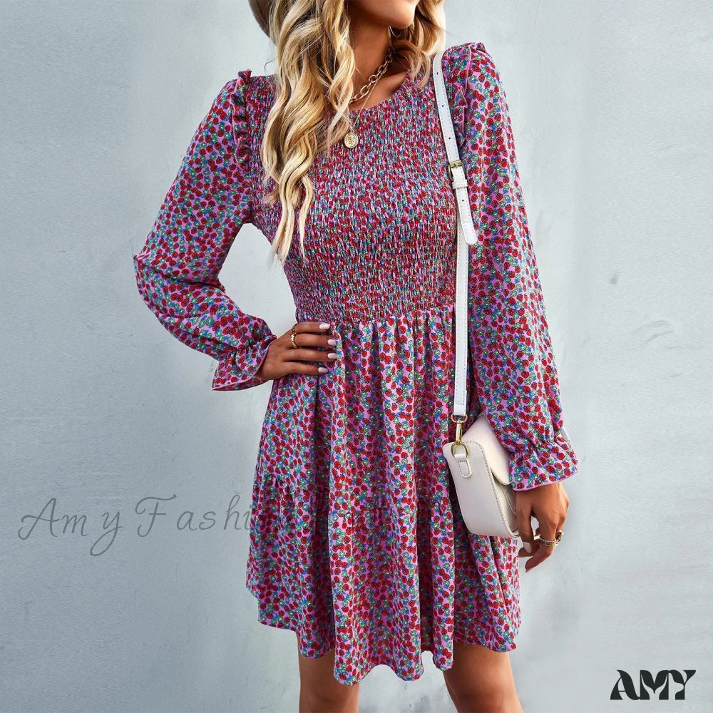 Amy Fashion - O-Neck Long Sleeve All Match A Line Dresses