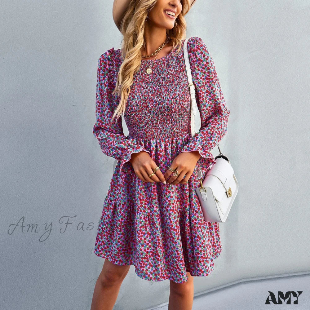 Amy Fashion - O-Neck Long Sleeve All Match A Line Dresses