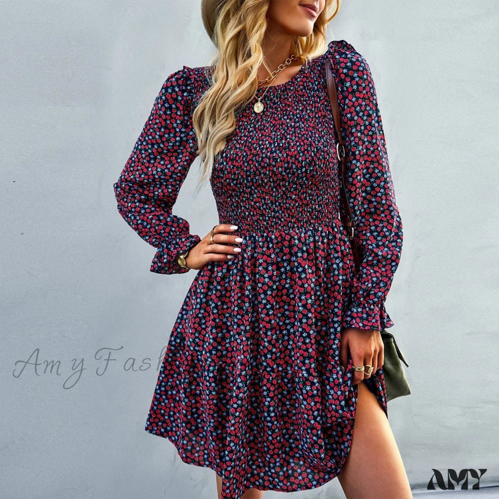 Amy Fashion - O-Neck Long Sleeve All Match A Line Dresses