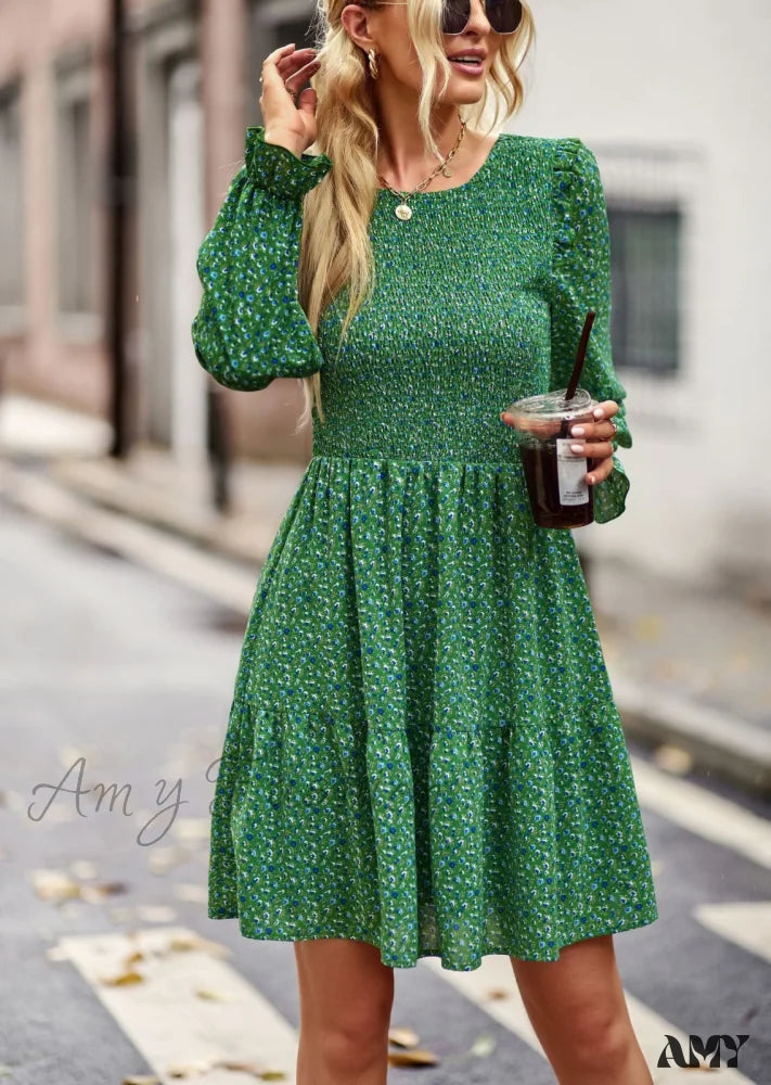 Amy Fashion - O-Neck Long Sleeve All Match A Line Dresses