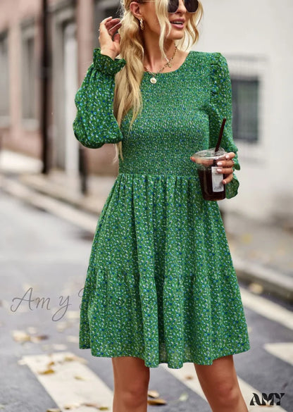 Amy Fashion - O-Neck Long Sleeve All Match A Line Dresses