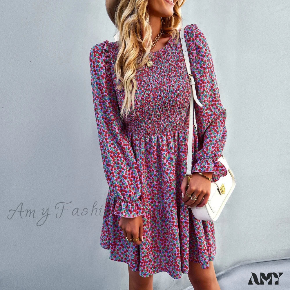 Amy Fashion - O-Neck Long Sleeve All Match A Line Dresses